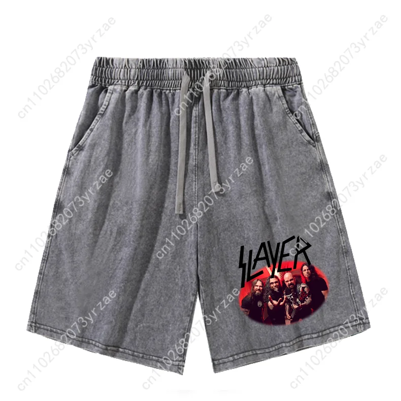 Шорты Slayer, мужские и женские подростковые короткие винтажные хлопковые эластичные спортивные штаны с рисунком текста, мягкие пляжные шорты на заказ