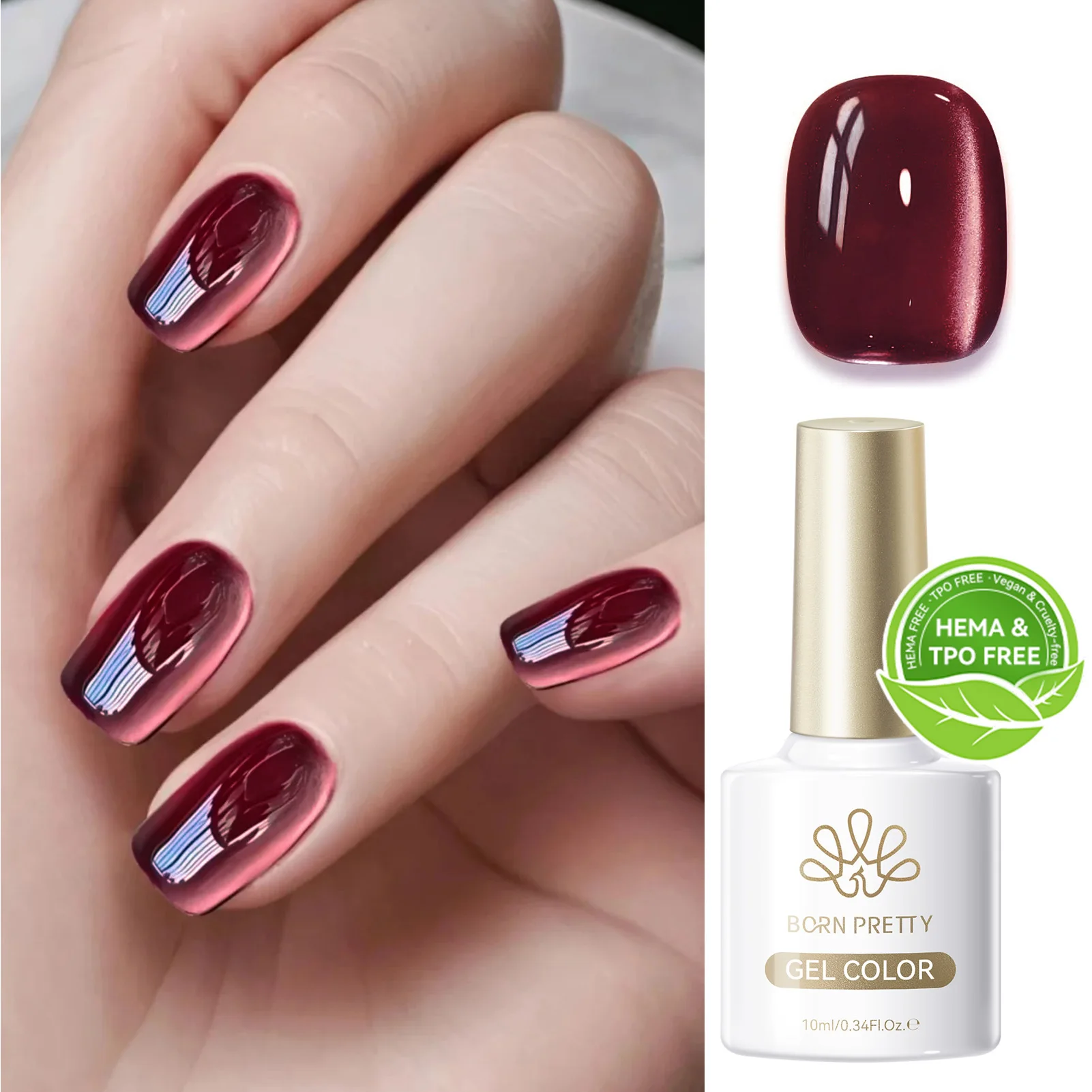 본 프리티 헤마 TPO 프리 10ml 다크 브라운 레드 글래스 비드 캣 마그네틱 젤 네일 폴리쉬 세미 퍼머넌트 소크 오프 UV LED 바니쉬