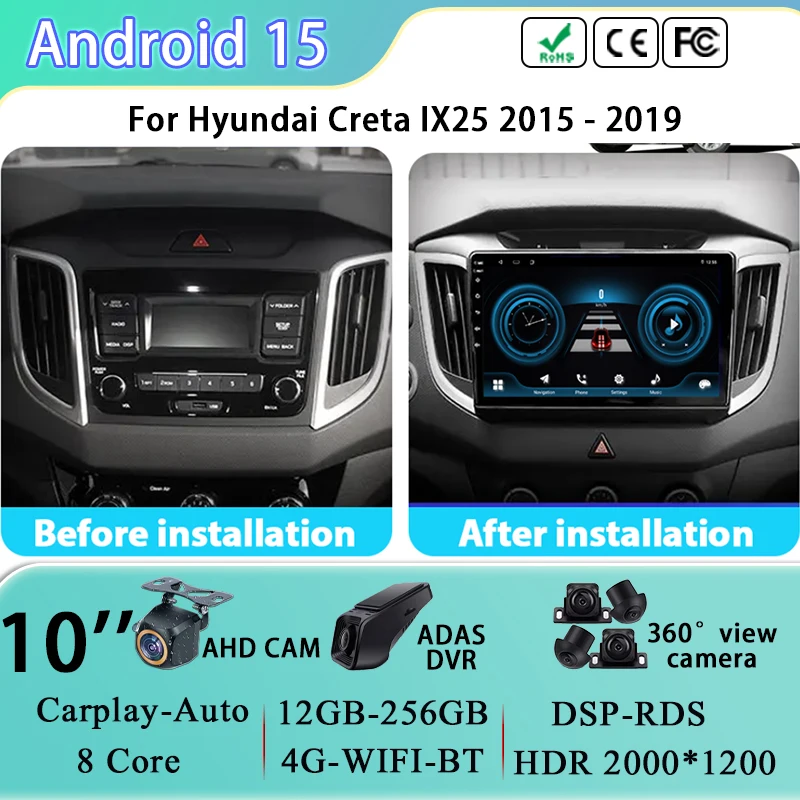 WIFI Android 15 For Hyundai Creta IX25 2015 - 2019 Head Unit Multimedia Video Player Car Radio 4G BT GPS Navigation No 2din dvd
