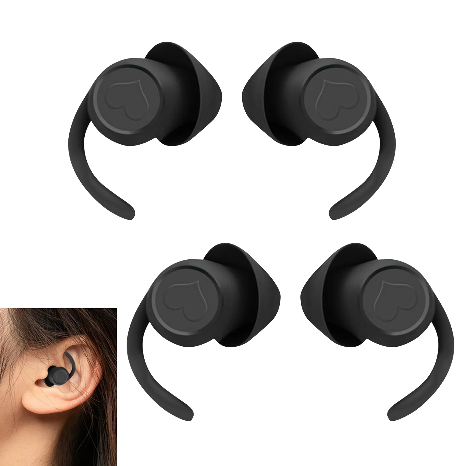 Bouchons d'oreille lavables en silicone souple pour dormir, suppression du bruit, étanche, réutilisables, faciles à porter, natation, sports, 2 paires