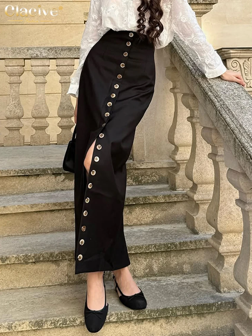 

Clacive Fashion Loose Black Women's Skirt 2026 Casual High Waist Ankle Length Skirt Elegant Classic Slit Skirt Female Clothing