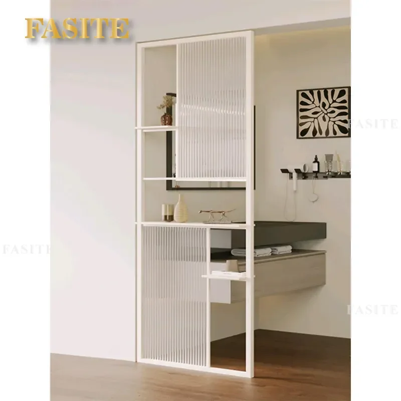 For Bathroom Cream Style Changhong Glass Hollow Storage Partition Dry Wet Area Separator Washbasin Screen Entryway Divider