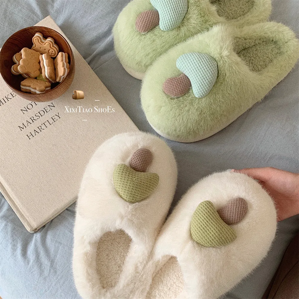 Personality fun plush small mushroom home indoor cotton shoes plush warm casual soft-soled cotton slippers women ins