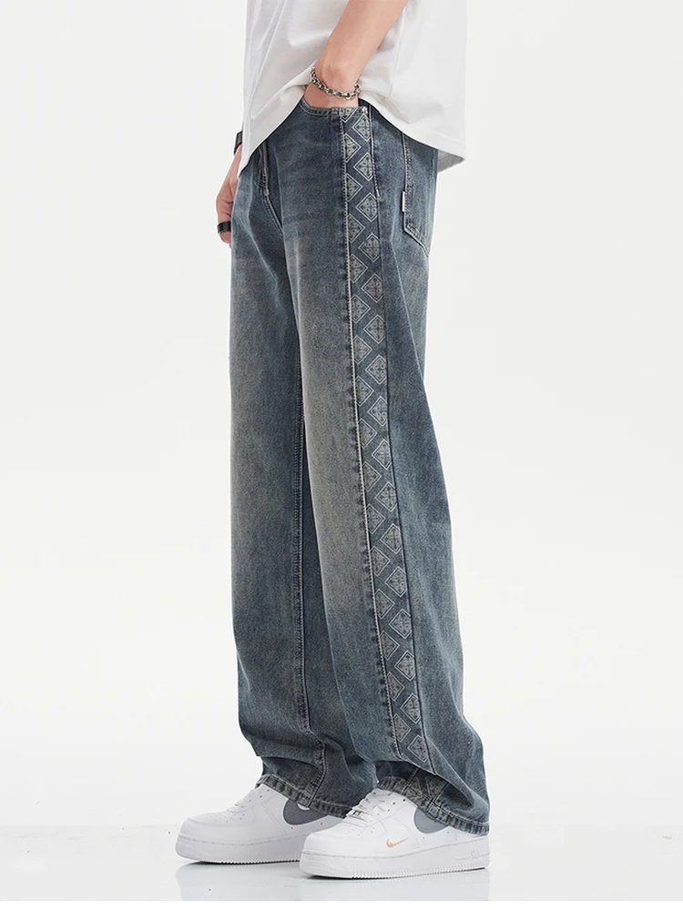 Trendy Loose Straight Leg Jeans Men's Summer New Wide Leg Handsome Casual Simple Micro Flare Drapey Long Pants