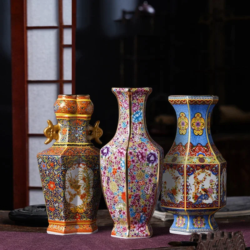 

Jingdezhen antique porcelain enamel vase Chinese style Qing Dynasty Yongzheng Vase living room decoration porch ornaments