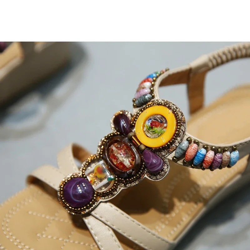 YAERNI Summer Women Wedge Gladiator sandals Shoes Women Bohemia String bead Beach Open toe Platforms Flat Sandals 35-42