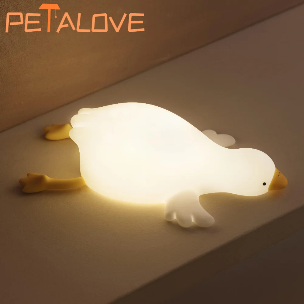 Cute Duck Night Light Sleep Companion Big Goose Pat USB Rechargeable Table Lamp Bedside Lamp with Touch Sensor for Baby Girls