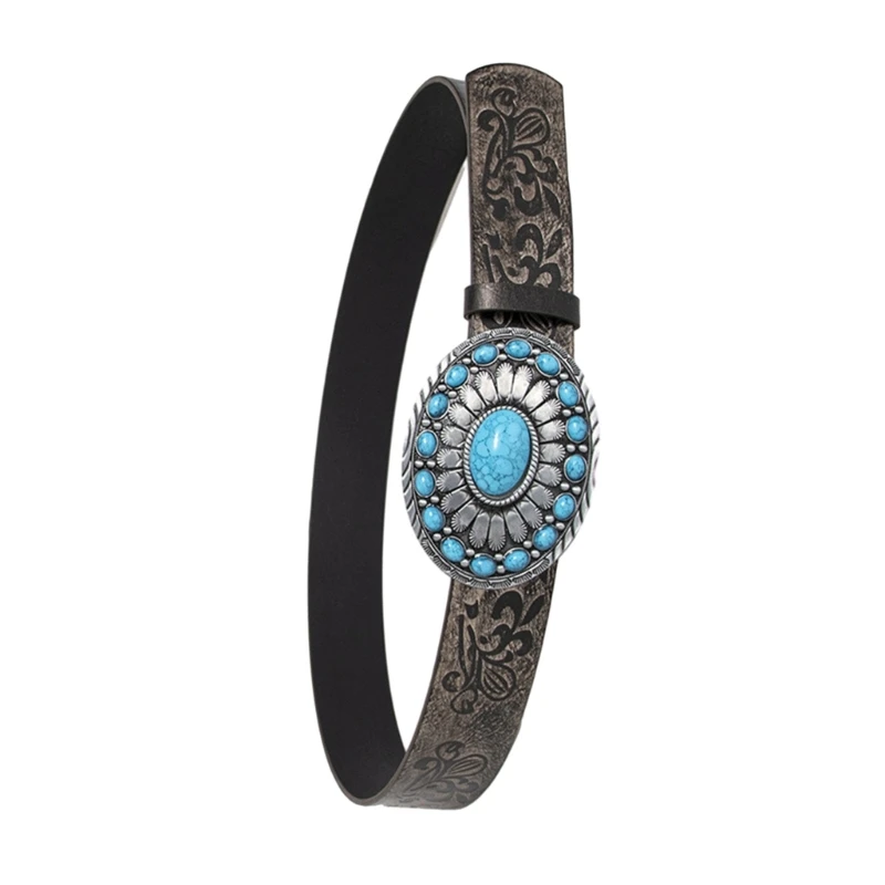 Turquoise Embossed Buckle Belt Women Ethnic Belt Girl Vintage Waistband