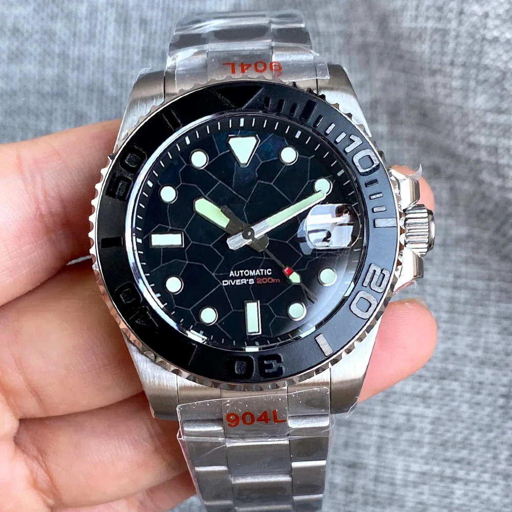 40mm sub 200m resistência à água relógio de corda automática para homem nh35aa movt mop dial 38mm inserção cerâmica 904l banda 120click moldura