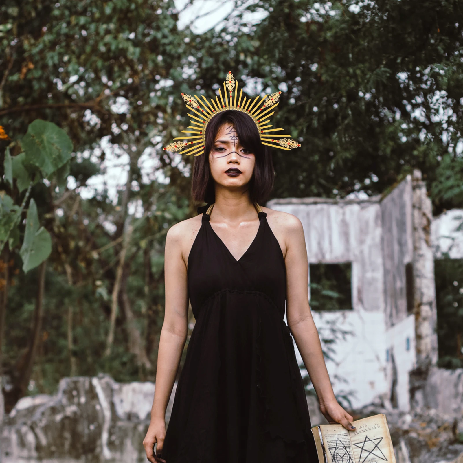 

Crown Headband Sun Rays Headdress for Lady Goddess Hair Hoops Compact Non-Scratch Beauty Pageant Party Wedding Festival