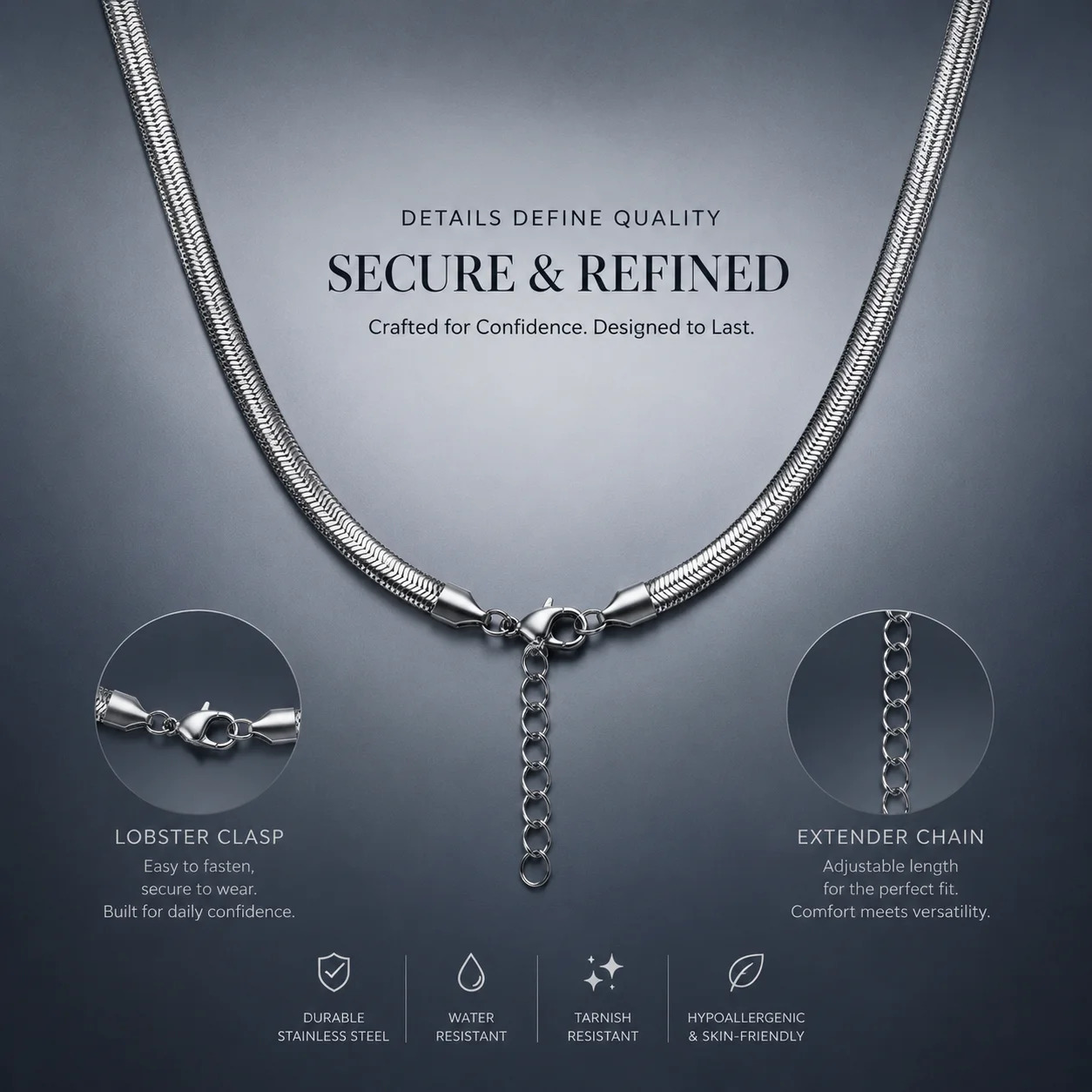 Men's Trendy Titanium Steel Flat Snake Bone Chain Necklace Minimalist Hip Hop Basic Solid Cold Style Versatile Women's Jewelry