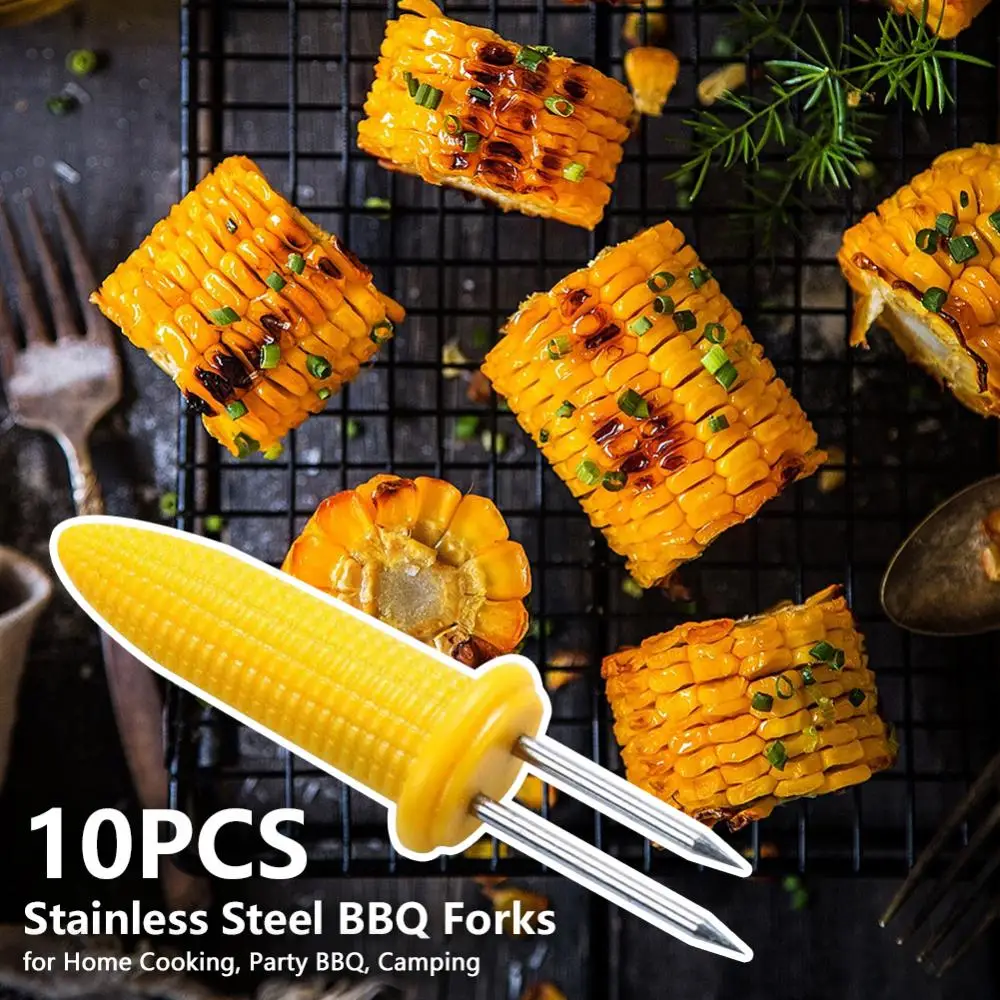 Fork Corn Skewer Stainless Steel Corn Holders Corn On The Cob Skewers Fruit Forks Outdoor Barbecue Tool