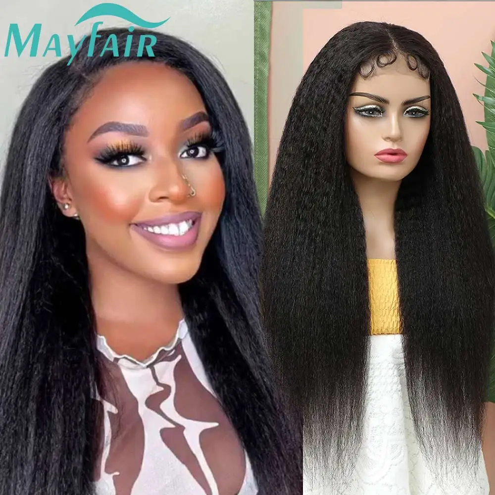 

Kinky Straight Lace Front Human Hair Wigs 360 13X6 Transparent Lace Frontal Wigs Pre Plucked 150% Density Yaki Straight Wig