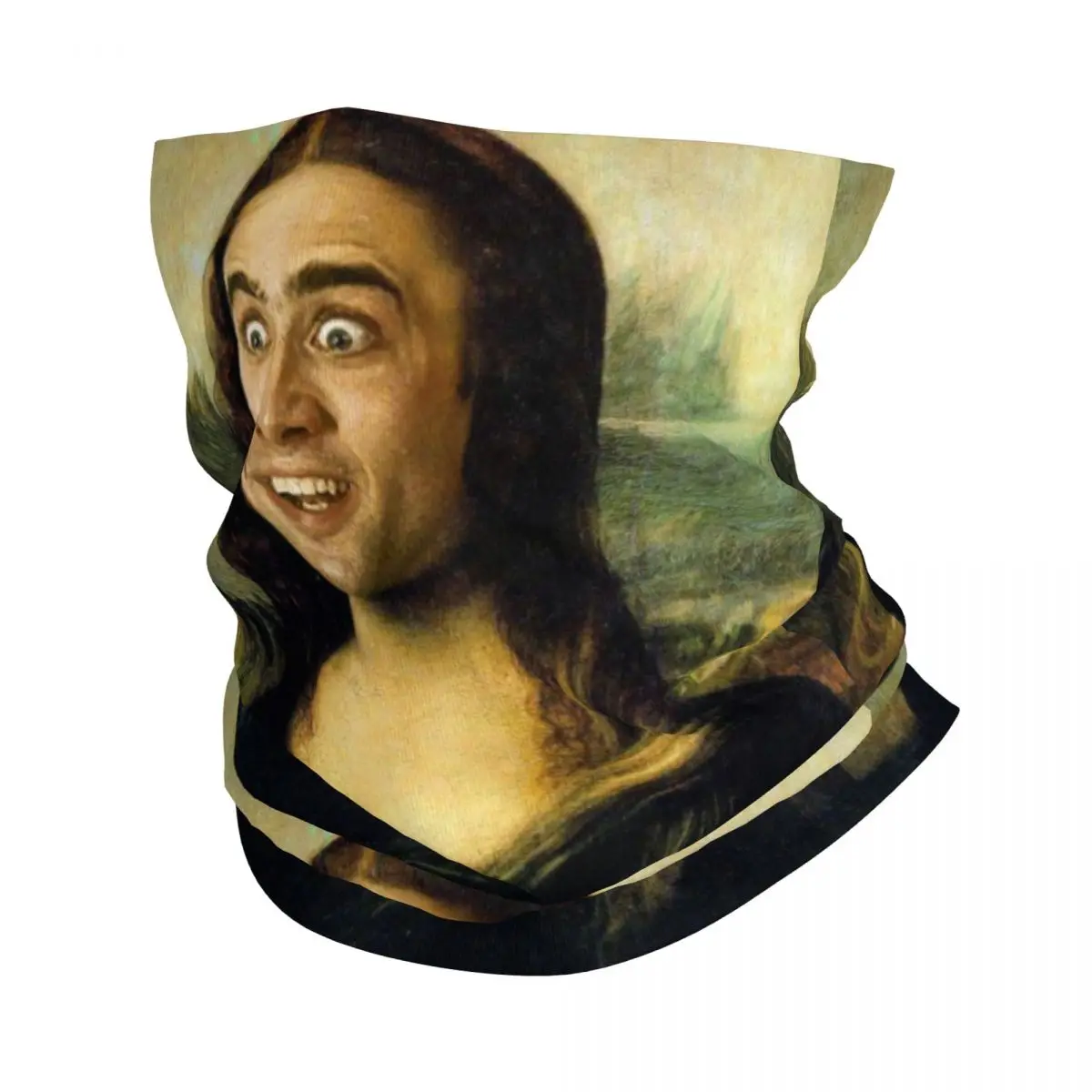 Nicolas Cage Mona Lisa Funny Meme Bandana Neck Gaiter for Ski Hunting Men Women Wrap Scarf Balaclava Warmer