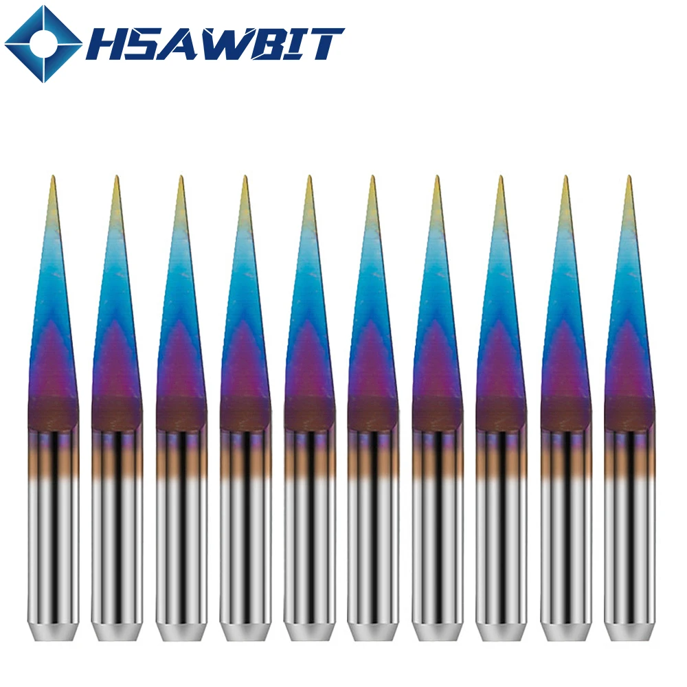 Cuchillo de grabado afilado de fondo plano azul, 3.175mm x 28mm, 10/20 grados, cortador, Graver para PVC, madera, corte de PCB, 10 unids/set