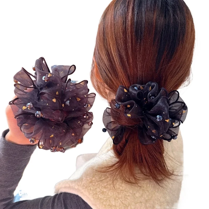 Kristall-Haarband Organza-Haargummis Großer Scrunchie Haargummi für Damen Haaraccessoires Lila Scrunchie – Detail 1