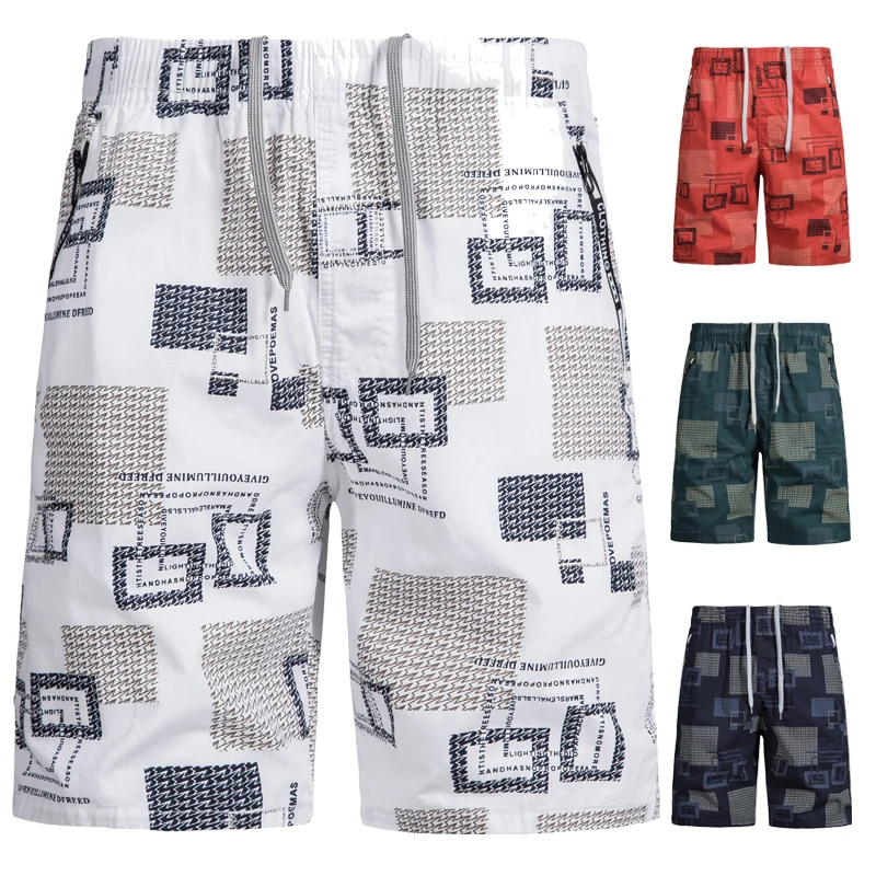 Summer Beach Shorts Multiple Pockets Large Size Sports Casual Shorts Half Pants White Green Print Shorts Man Streetwear