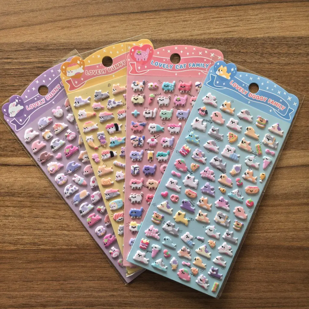 4-Pack Cute Animal Family Themed 3D Stickers - Vibrant Decor Embellishments for Water Bottles Stationery RecordingYourLife Store