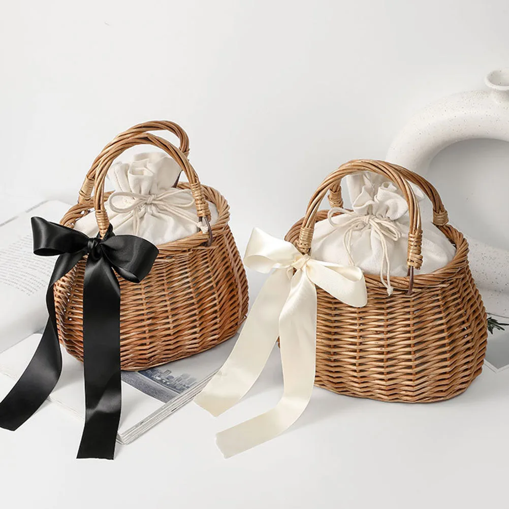 

Handwoven Rattan Basket Natural Container For Kitchen Fruits Snacks Decoration Handheld Food Storage Bin Woven Storage
