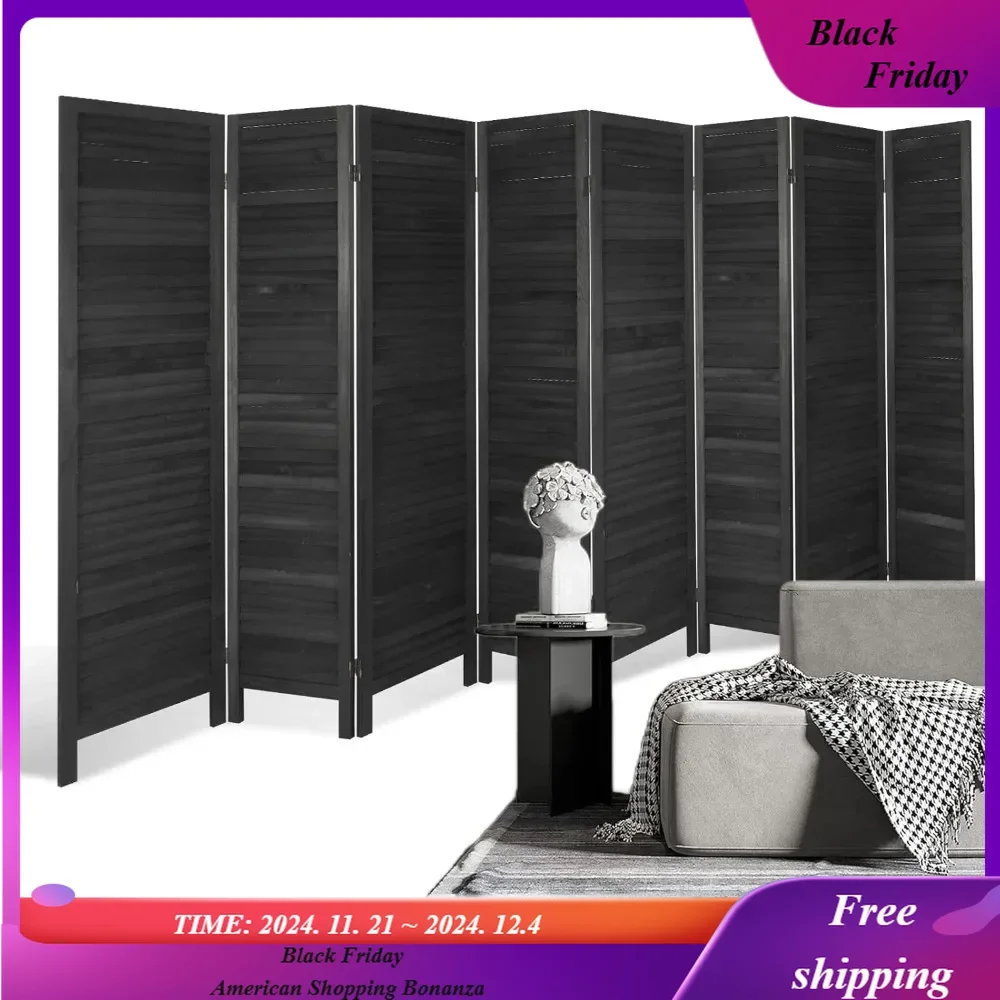 

8 Panel, Wood Room Divider 5.6Ft,Portable Room Dividers and Folding Privacy Screens,Decorative Room Partition Pure Black