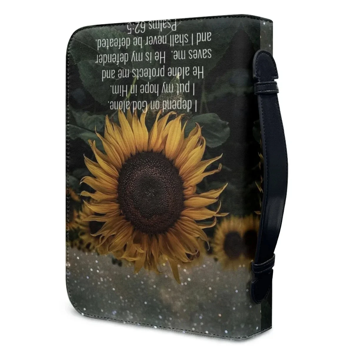 New Sunflower Design Bible Praise Print Bible Storage Bags Practical Zippered Handle Handbags Women's Leather Bible Cover Case