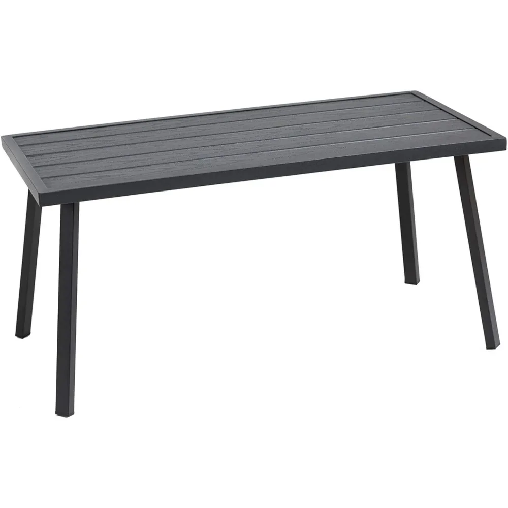 Small Metal Outdoor Coffee Side Table for Outside Patio, Rectangle, Black