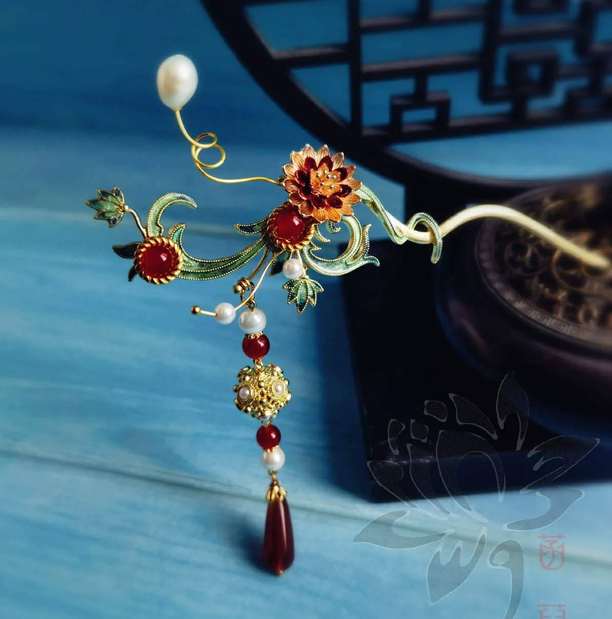 Original Handmade Hair Jewelry Imitate DianCui Blue Cloisonne Antique Artwork Wire In-lay Head Accessories for Opera Cheongsam