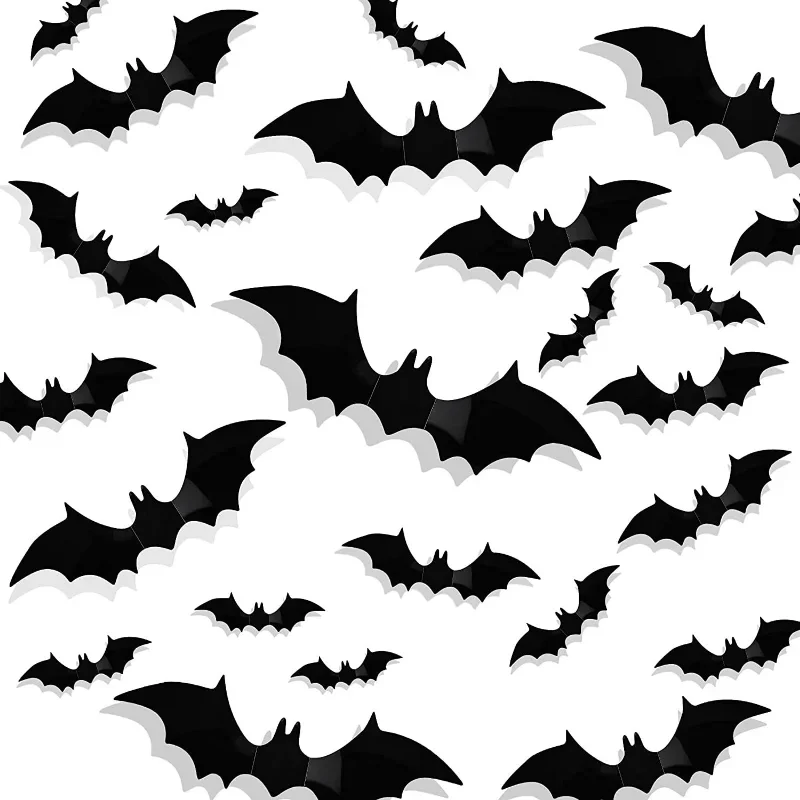 60pcs, 3D Black PVC Bat Wall Sticker  - Scary Decor Props For Bar Room- Perfect For Halloween Party And Supplies, Weird Stuff