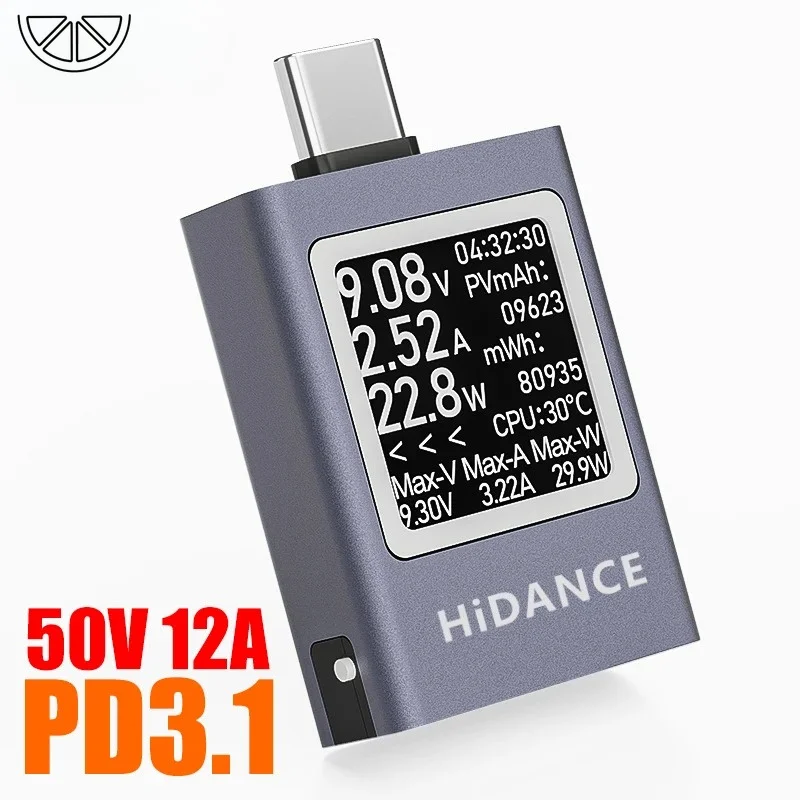 HDC-085C DC 4.5-50V 0-12A PD3.1 Medidor de Potencia Digital Multifunción con Pantalla Digital, Amperímetro de Voltaje CC, Probador de Carga para Teléfonos Celulares Tipo-C