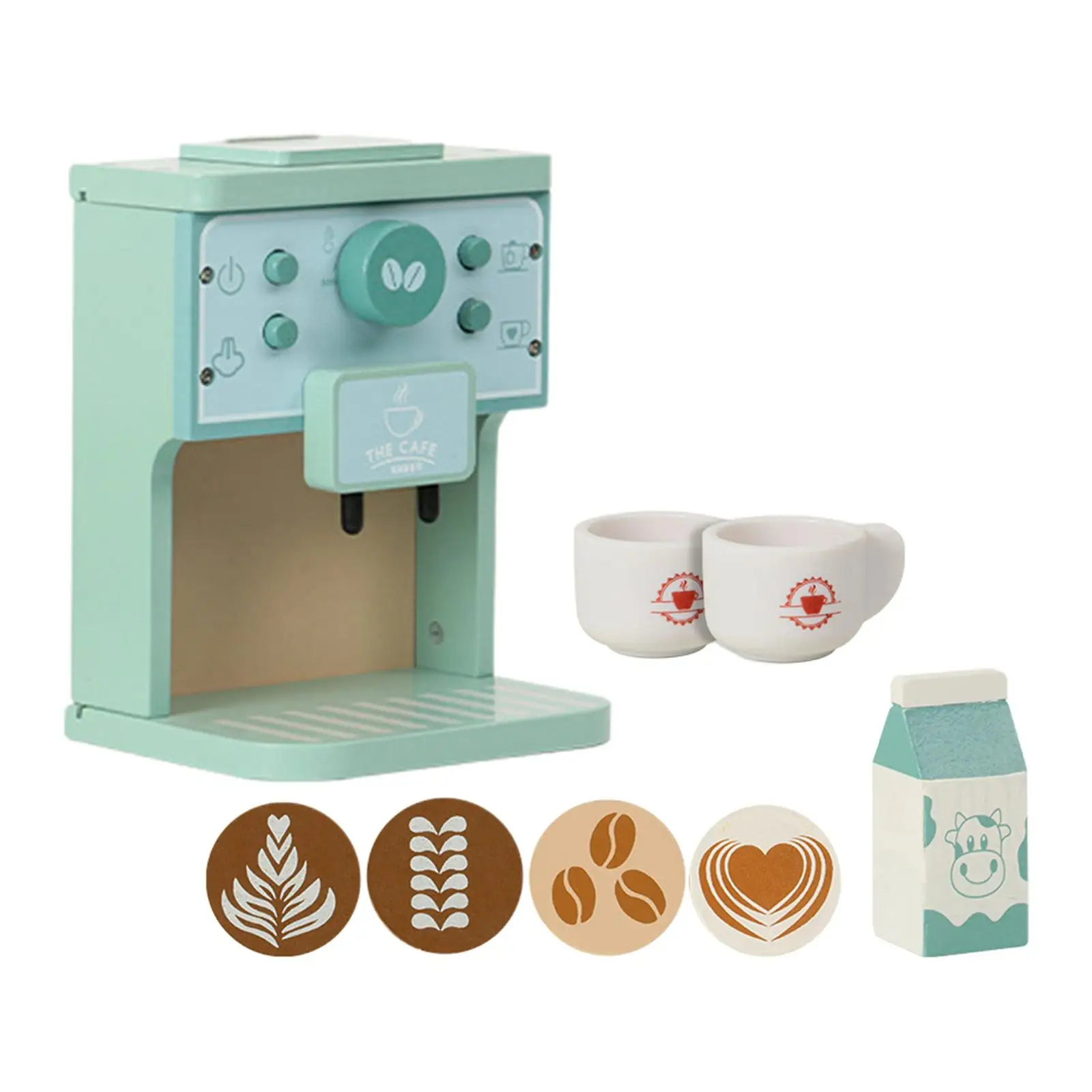 8x เด็กของเล่นไม้ชุดเครื่องชงกาแฟ,ESPRESSO Machine Playset,แกล้งทําเป็นเล่นอุปกรณ์ครัว