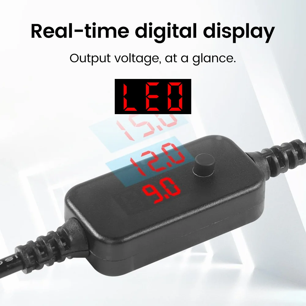 1.2m Type-C to DC Boost Cable DC Output 5v/9v/12v/15v/20v 5-gear Adjustable Voltage Digital Display Power Cord For Router Laptop