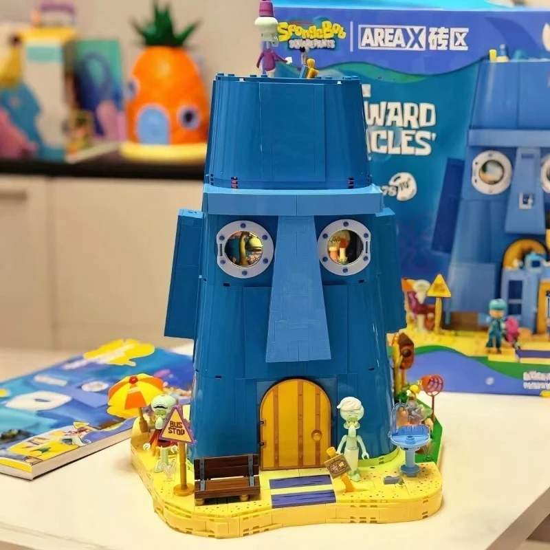 

Spongebob Cartoon Krusty Krab Restaurant Squidward Creative Canteen Scenes Model Bricks Desktop Ornaments for Kid Toy Gift