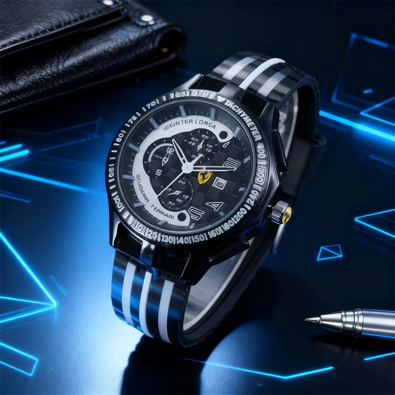لفيراري 458 488 599 612 FF F12 المألوف والعصرية الطلب الكبير سيليكون الرياضة ساعة كوارتز رجالية اكسسوارات الديكور