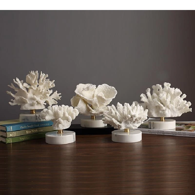 NEW NEW Modern White Simulation Coral Decoration Marble Base Exquisite Resin Crafts Living Room Countertop Wedding Gift