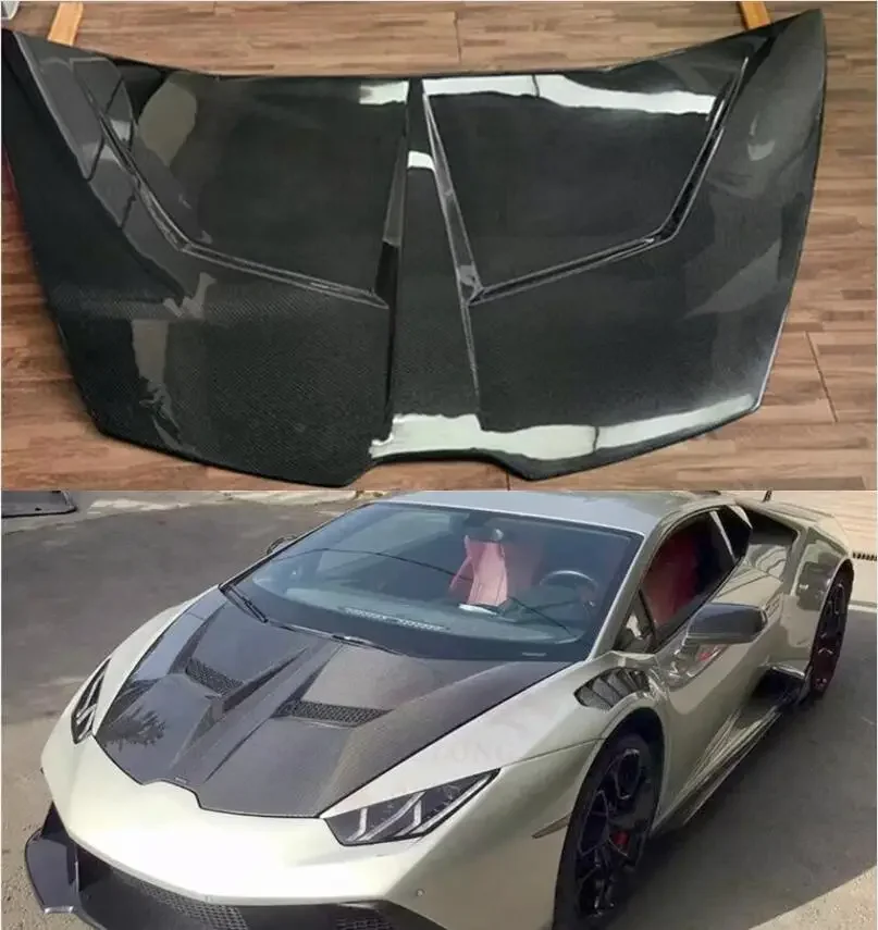 For Lamborghini Huracan LP610 LP580 2014-2020 Real Carbon Fiber Forged Front Bumper Engine Hood Bonnet Vent Cover Body Kit