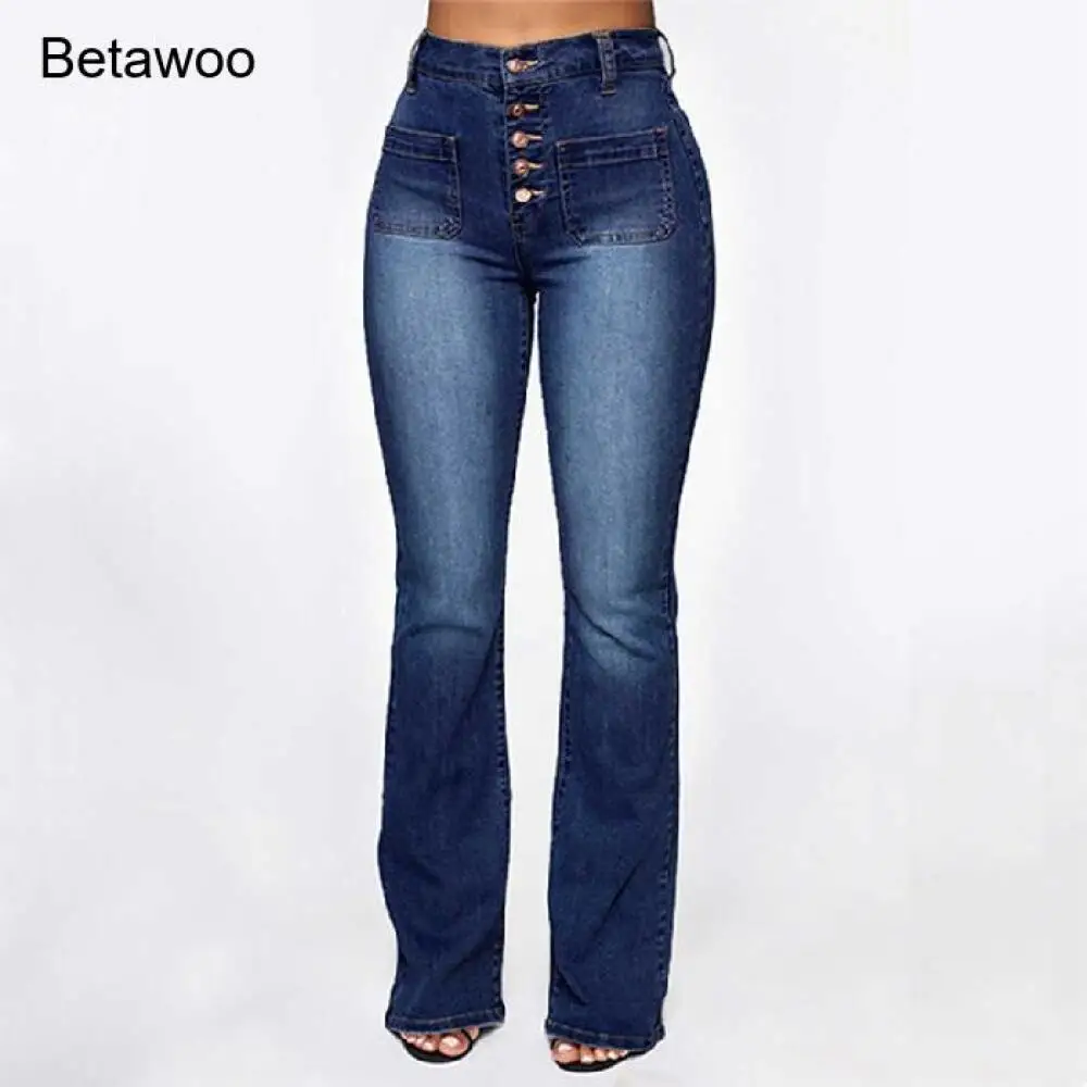 

Women's High Waisted Button Fly Flare Jeans High Rise Slim Fit Denim Pants