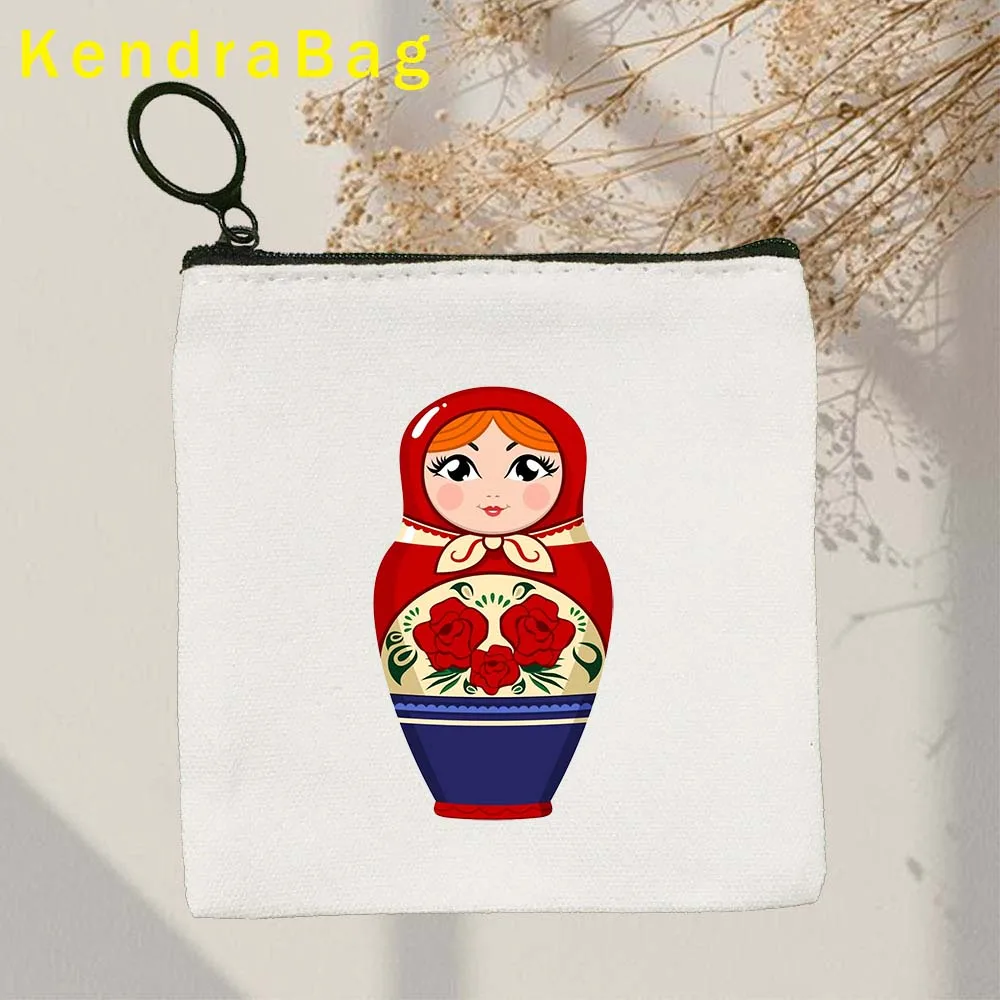 Moscow Matryoshka Russian Gifts Nesting Dolls Russia Flag CCCP Soviet Union Key Coin Purse Wallet Canvas Bags Pouch Cotton Bags