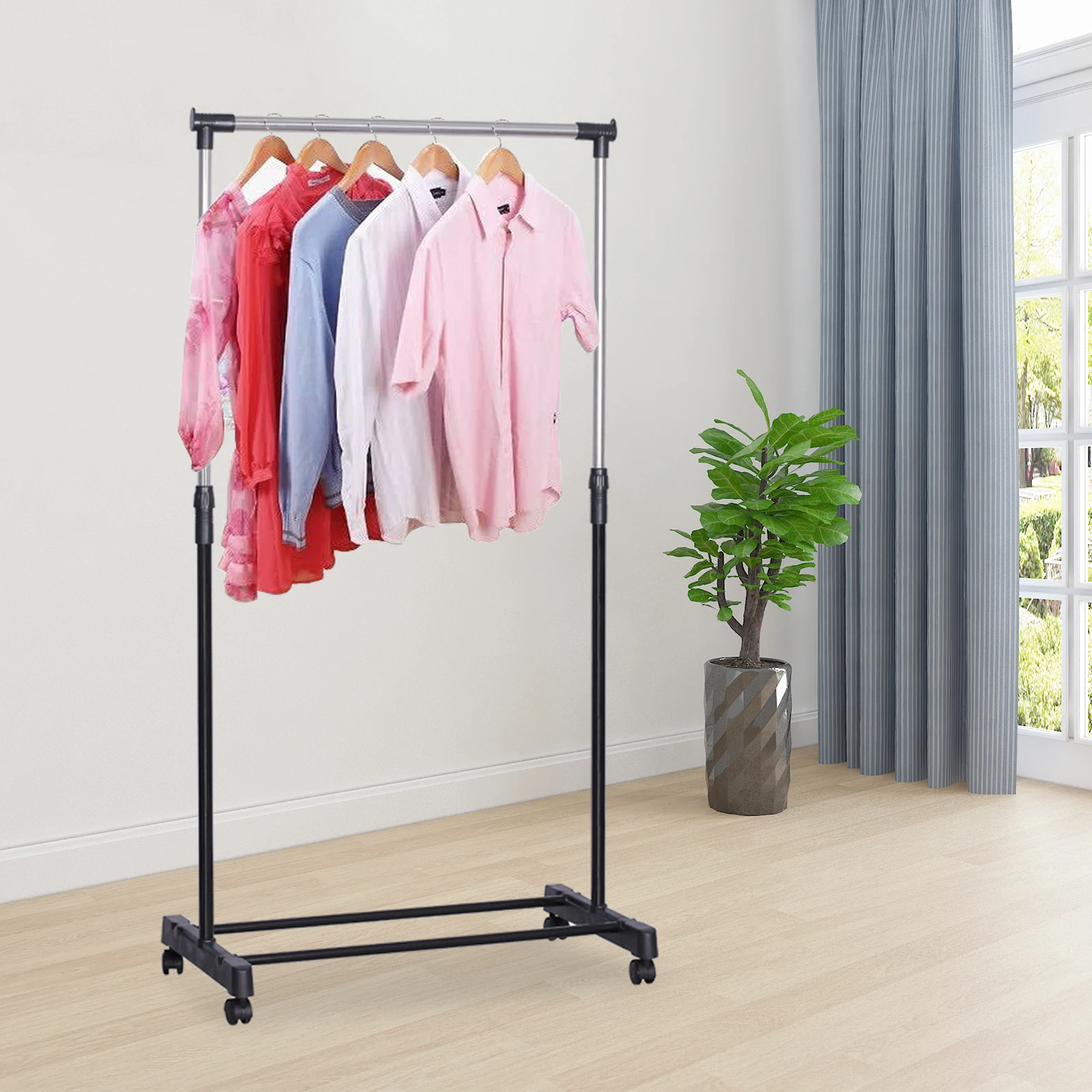 

Movable Clothes Rack Telescopic Floor Hanger Storage Wardrobe Hat Stand Storage Box Bedroom Furniture Coat Rack With Wheel
