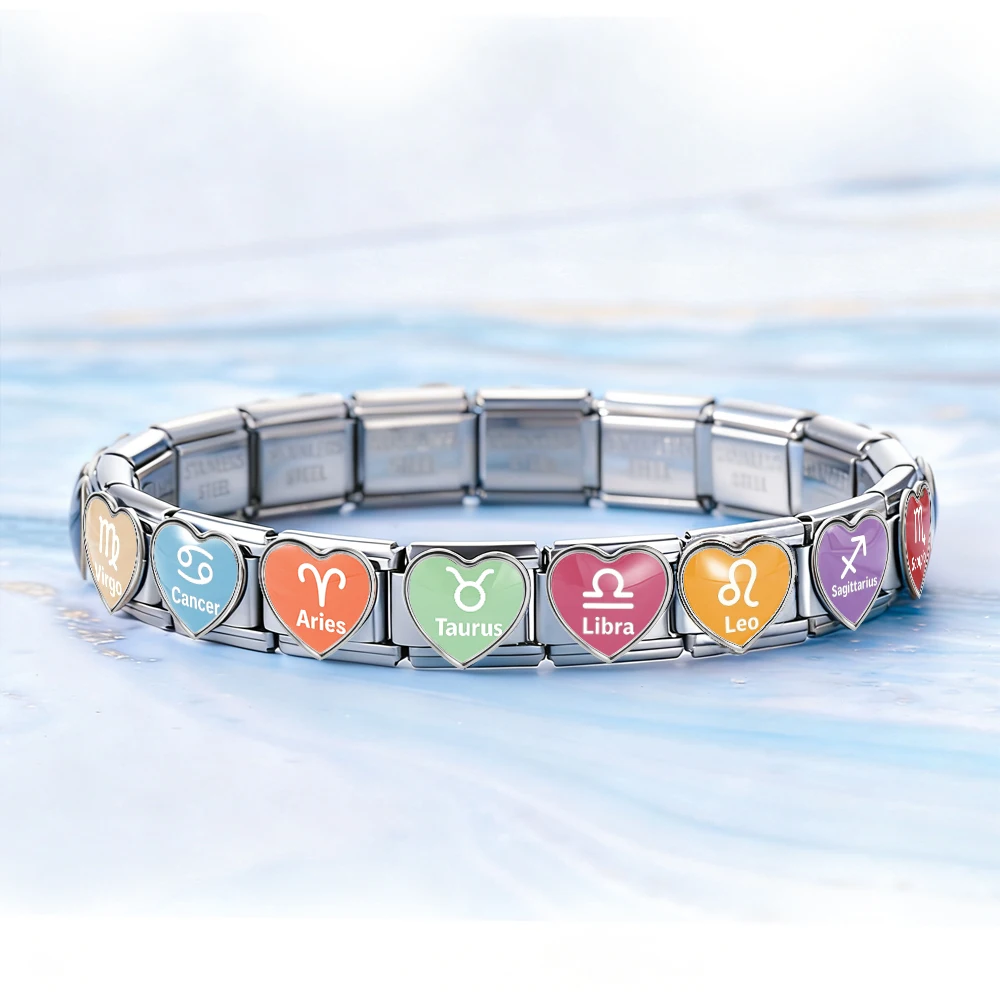Original Design 12 Sternzeichen Italienisches Gliederarmband 9mm Edelstahl Armband DIY Damen Herren Charms Schmuck Großhandel Herstellung – Detail 5