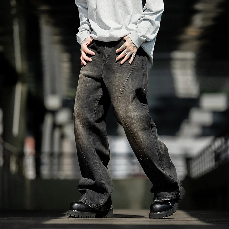 

Y2K wide leg jeans for men, fashionable street hip-hop style, loose straight leg plus size men's clothing, retro pants