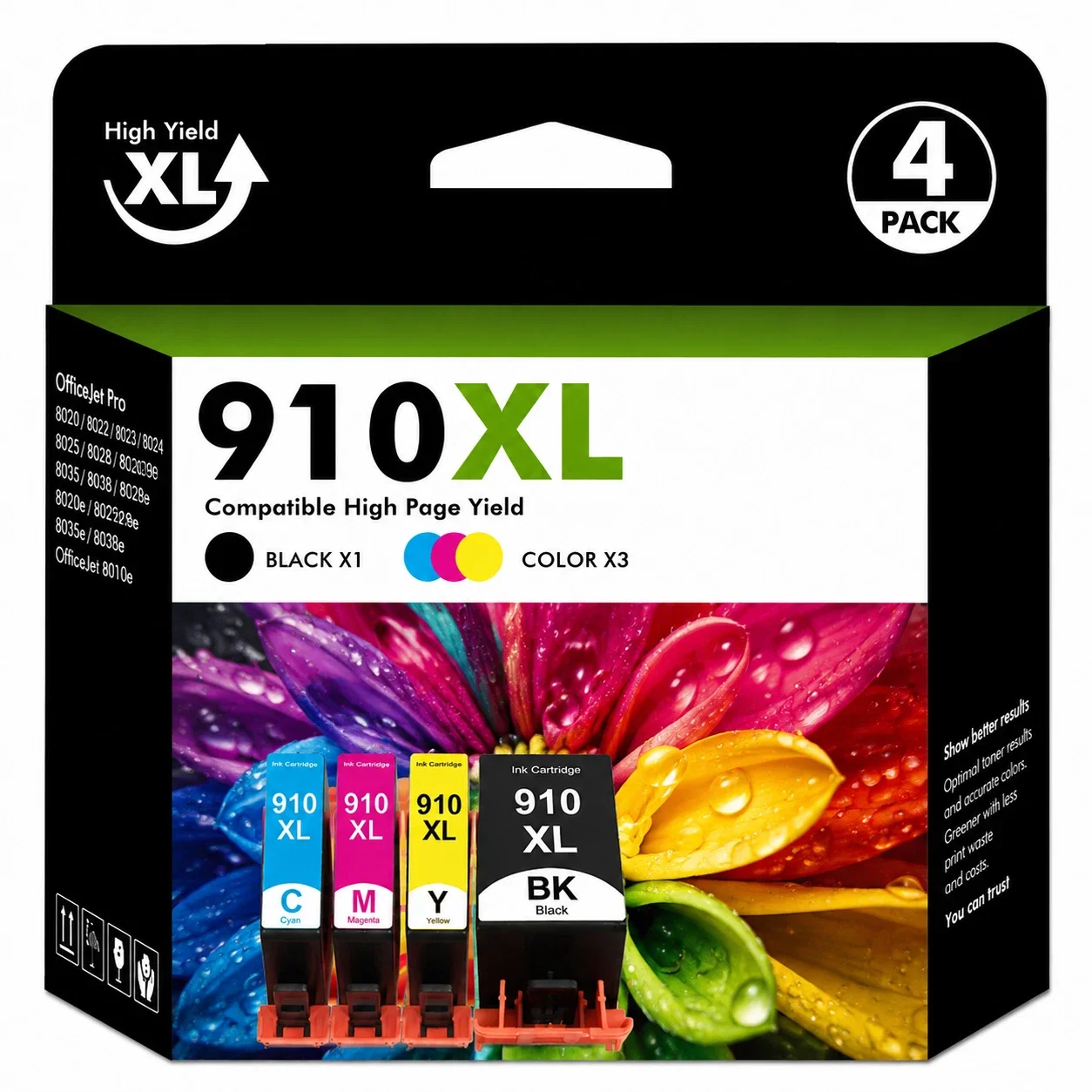 4PACK 910XL Ink Combo Chip 8020 8022 8023 8024 8025