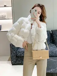 Manteau court en fausse fourrure de lapin pour femme, veste chaude et moelleuse, vêtements respectueux de l'environnement, hiver