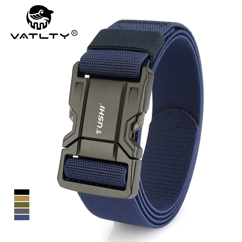 VATLTY New Elastic Casual Belt for Men Quick Release Metal Buckle Tactical Outdoor Girdle Adjustable Blue Hiking Belt Male