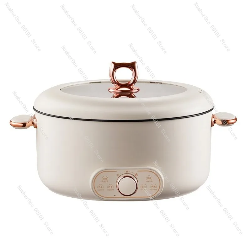 6L electric hot pot with non-stick coating, multi-function cooking, steaming, frying, boiling, compact, durable, household