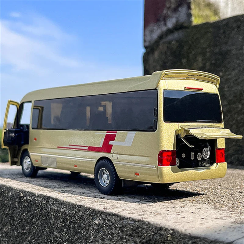 1:32 Coaster Alloy Bus Car Diecast Metal Passenger Coach Vehicles Car Model Sound and Light Simulation Collection Kids Toys Gift