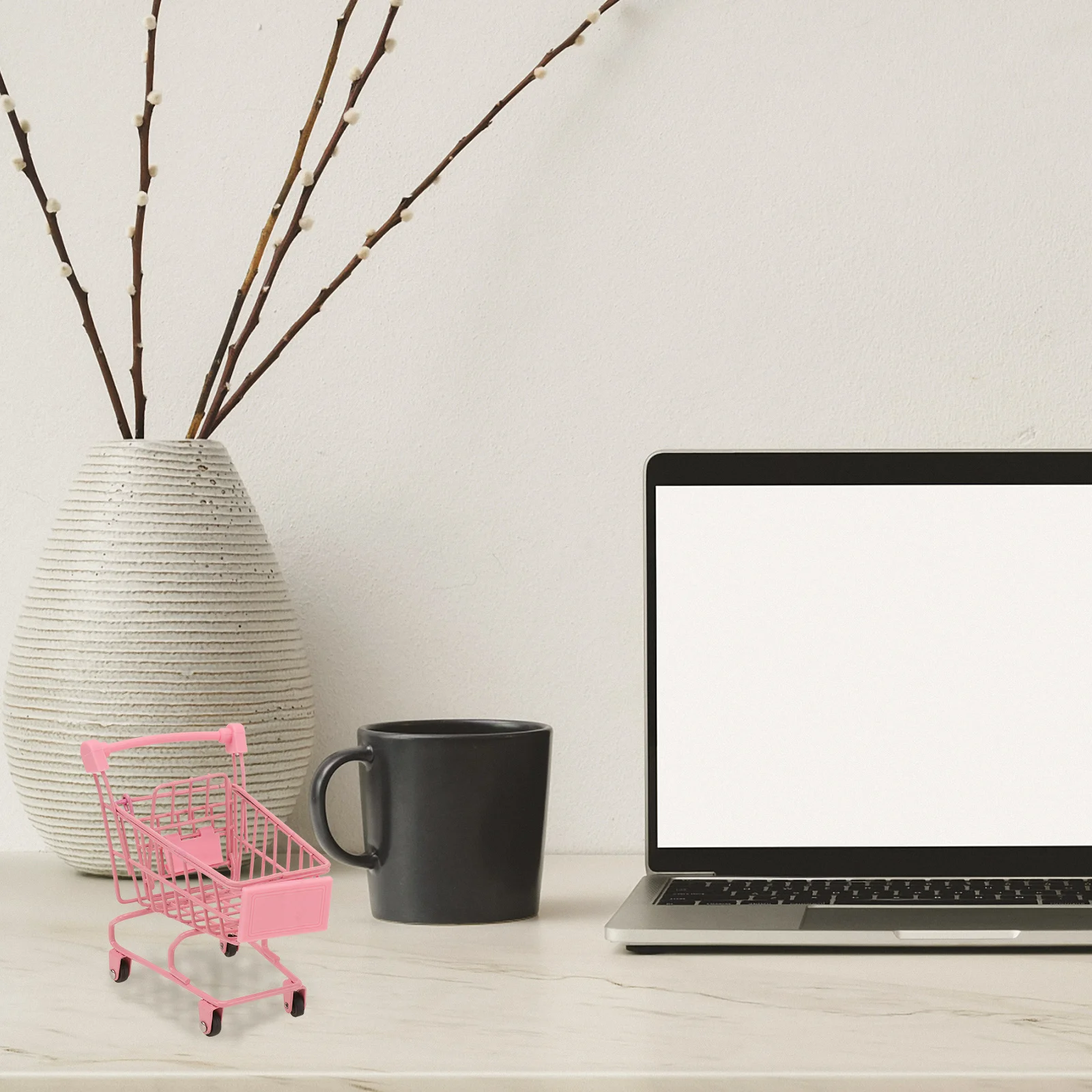 

1pc Mini Shopping Cart Trolly Size S With 4 Wheels Random Wheel Color Storage Basket For Desk Organizer Sundries Holder