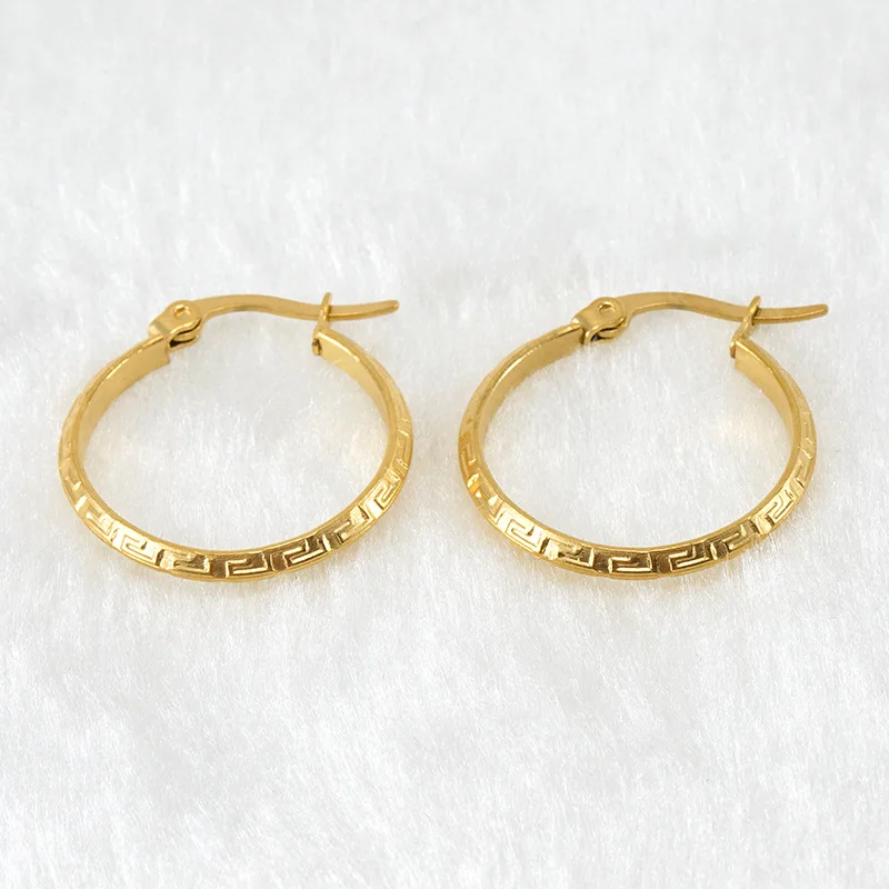 Titanium Steel Geometric Great Wall Pattern Round Earrings for Women