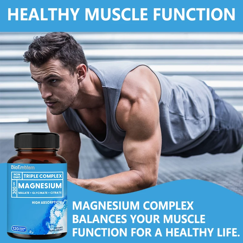 Triple Magnesium Complex - 300mg Magnesium Glycinate, Malate & Citrate for Muscle, Nerve & Energy, Highly Absorbable, Vegetarian