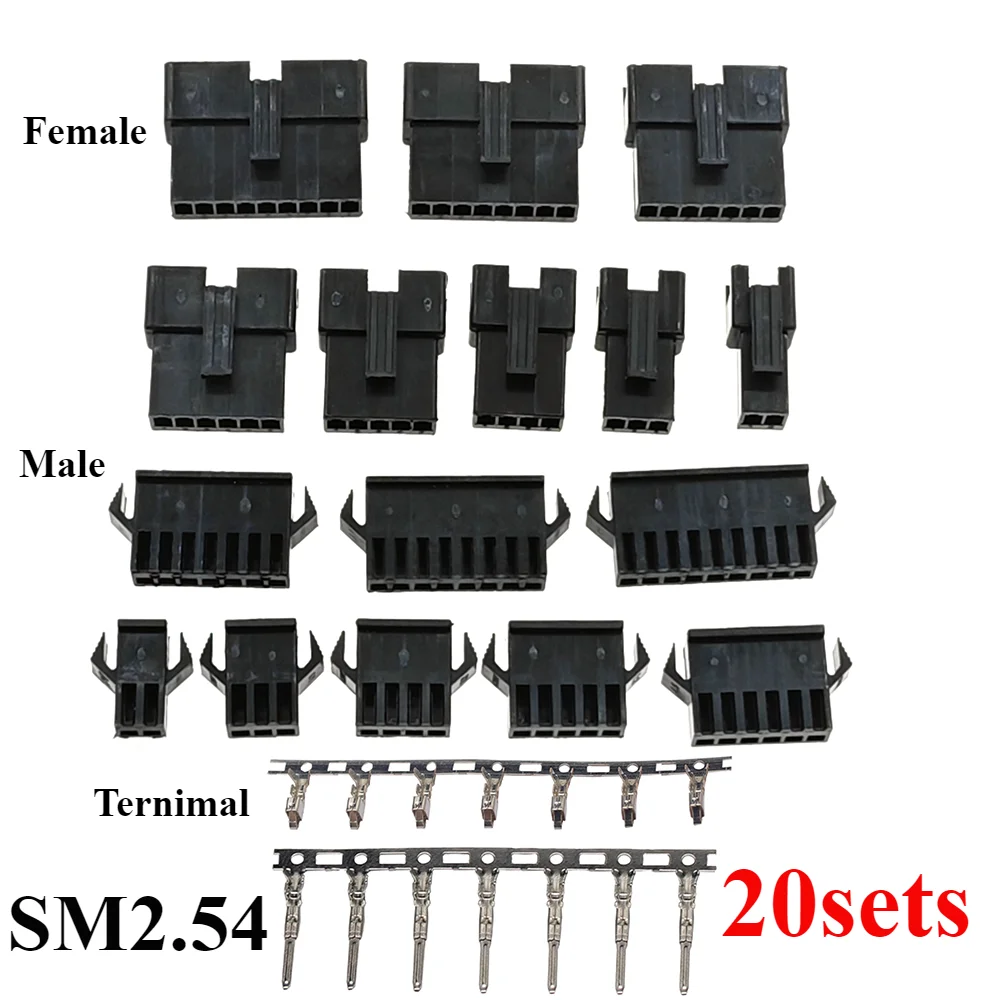 

20sets JST 2.54mm SM 2P/3/4/5/6/7/8/9/10Pins Multipole Connector Plug With Ternimal Male And Female