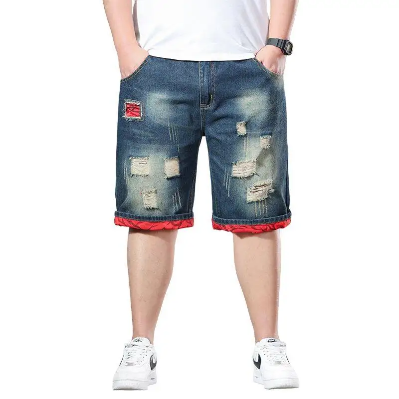 Blue Men's Denim Shorts, Summer Casual Jeans Short Pants with Pockets ripped and Scratch Decoration Asian Size 28-40 42 44 46 48
